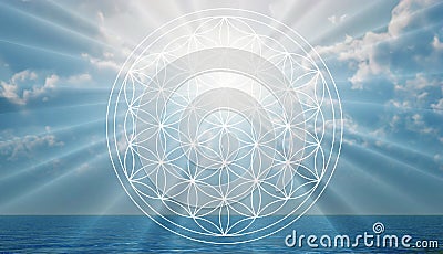 Flower of life symbol in the sky, portal, life Vector Illustration