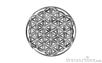 Flower of Life, Yantra Mandala hand drawing black logo, Sacred Geometry symbol of harmony and balance. Seed of life Vector Illustration