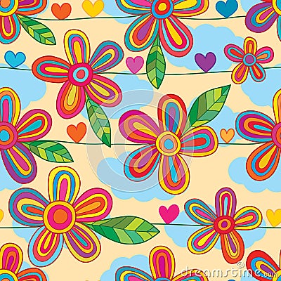 Flower line horizontal style love seamless pattern Vector Illustration