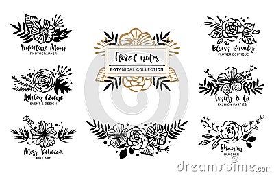 Flower logo template. Floral botanical collection. Flowers, bran Cartoon Illustration