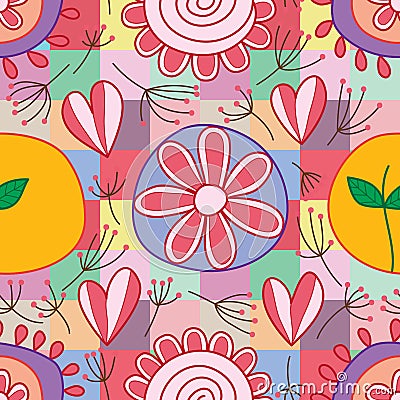 Flower love leaf dandelion round square style seamless pattern Vector Illustration