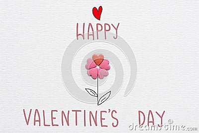 Flower Made of Sugar Candy Sprinkles Hearts Hand Drawn Stem and Leaves Lettering Happy Valentines Day on White Watercolor Paper Stock Photo