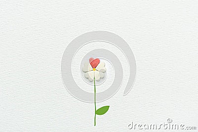 Flower Made of Sugar Candy Sprinkles Hearts Hand Drawn Stem and Leaves on White Watercolor Paper Background Stock Photo