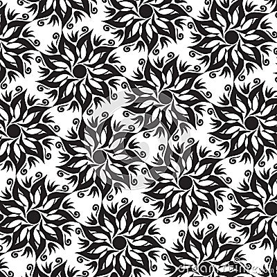 Flower Mandala Seamless Pattern - Black and White Colors Vector Illustration