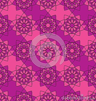 Flower Mandala symmetry seamless pattern purple pink colors Vector Illustration