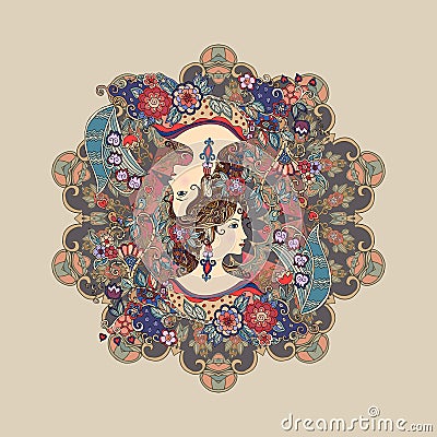 Flower mandala with women portraits. Unique vector illustration Vector Illustration