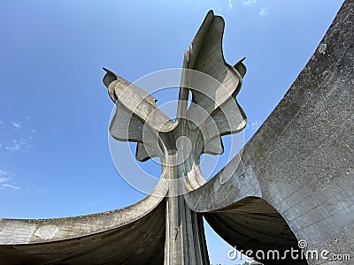 The Flower Memorial in Jasenovac or monument Stone Flower monument in the concentration camp memorials - Croatia Editorial Stock Photo