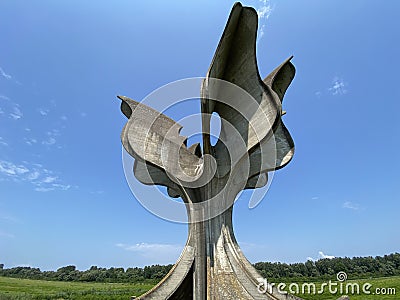 The Flower Memorial in Jasenovac or monument Stone Flower monument in the concentration camp memorials - Croatia Editorial Stock Photo