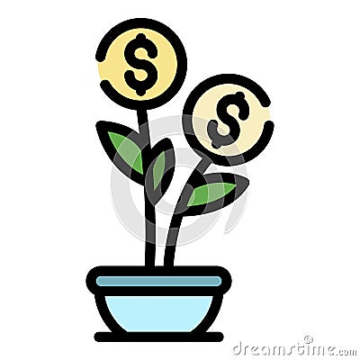 Flower money grow icon color outline vector Vector Illustration