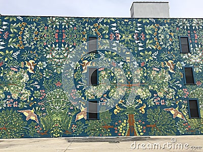 Flower mural on building facade Editorial Stock Photo