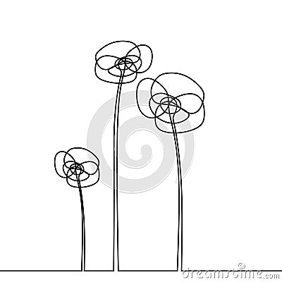 Flower one line continuous drawing illustration vector isolated on white background minimalism style Vector Illustration