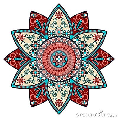 Flower with oriental motives ornament, mandala, mehendi vector. Vector Illustration