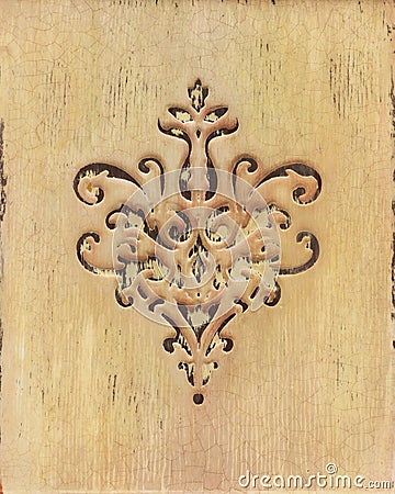 The flower ornament wood carving detail in Victorian style. Stock Photo