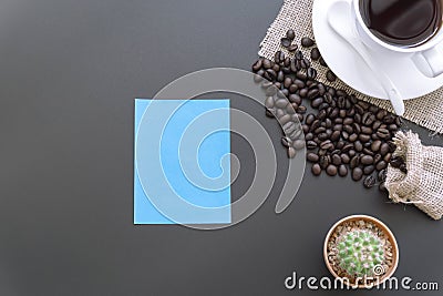 Flower,paper and coffee cup. top view Stock Photo