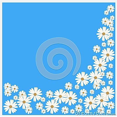 Abstract field of chamomiles for a card or lettering on a blue background Vector Illustration