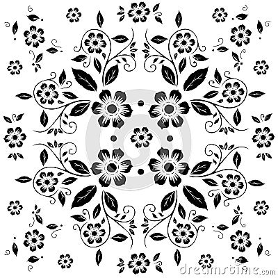 Flower pattern,black and white flora on white background Vector Illustration