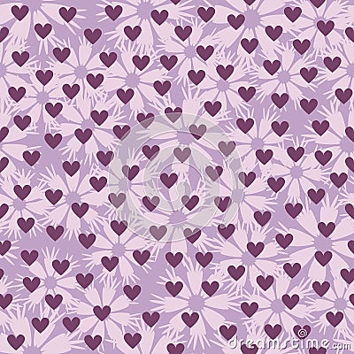 Flower pattern with hearts. Seamless vector background Vector Illustration