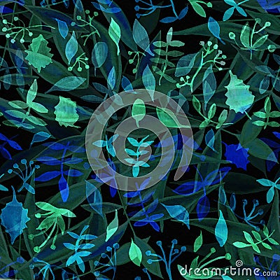 Flower pattern with tropical plants. A water color for flower design. Ornament for silk fabric. Painting for an exotic surface. Stock Photo