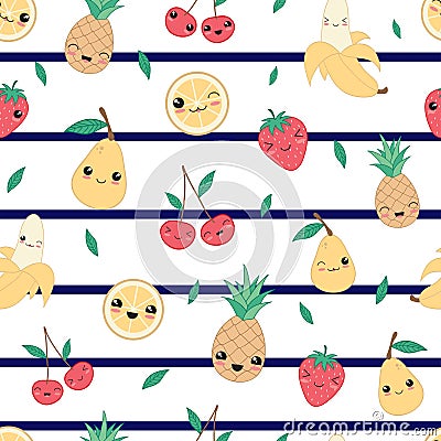 Kawaii happy fruit seamless pattern vector Vector Illustration