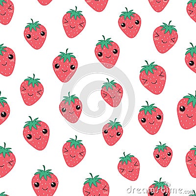 Kawaii happy strawberry seamless pattern vector. Stock Photo