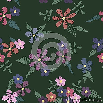 Flower pattern zigzagged dark Vector Illustration