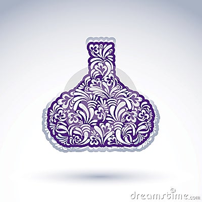 Flower-patterned decorative bottle, alcohol theme object with ar Vector Illustration