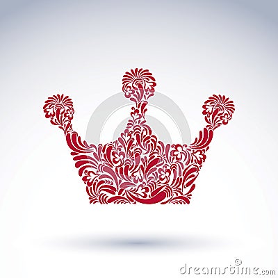 Flower-patterned decorative crown, art royal symbol. King crown Vector Illustration