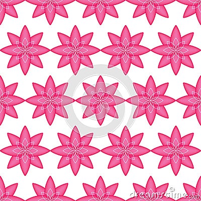 Flower pink white stroke symmetry seamless pattern Vector Illustration