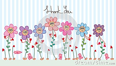 Flower plant cartoon hand love thank you card Vector Illustration