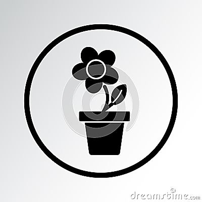 Flower in pot, black round icon. Vector illustration Cartoon Illustration