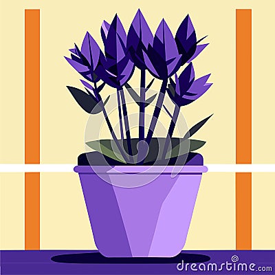 Flower pot with crocus. Vector illustration in flat style. Generative AI Vector Illustration