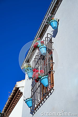 Flower pots in Granada Albaicin of Spain Stock Photo