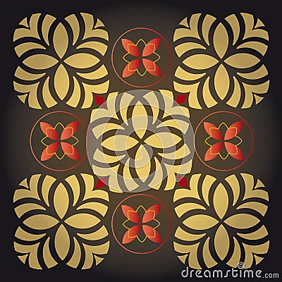 Flower Rose Pattern Illustration Design Decor Wallpaper Black Gold Red Vector Illustration