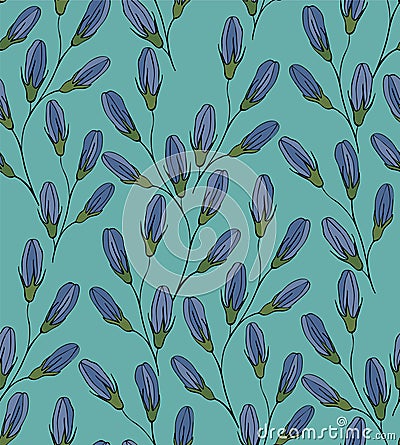 Flower seamless pattern with bluebells. Vector Illustration