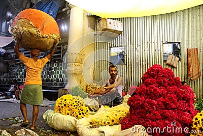 A flower seller in India. Editorial Stock Photo