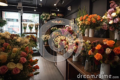 flower shop, with arrangements and bouquets for all occasions, including weddings, graduations and birthdays Stock Photo