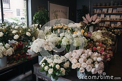 flower shop, with arrangements and bouquets for all occasions, including weddings, graduations and birthdays Stock Photo