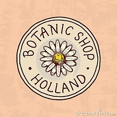 Flower shop emblem or Bright logo. Vintage bouquet. Gardening signs and beauty retro label. Hand drawn badges. Floral Vector Illustration