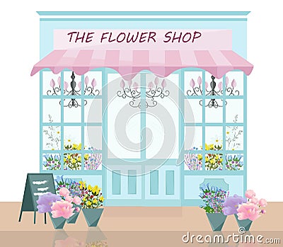 Flower shop facade Vector illustration delicate decor Vector Illustration