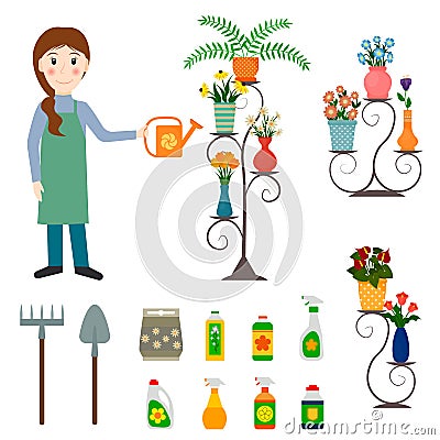 Flower shop florist and gardening icons. Vector Illustration