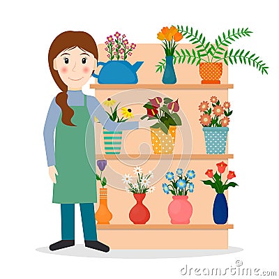 Flower shop florist or salesperson. Vector Illustration