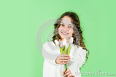 Flower shop. Happy womens day. Celebrate childrens day. Giving gesture. Pure and innocent. Gift for mothers day concept Stock Photo