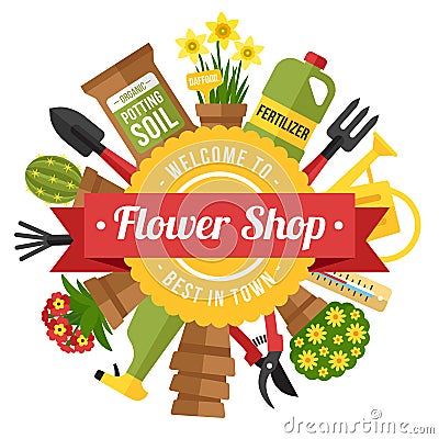Flower shop poster Vector Illustration