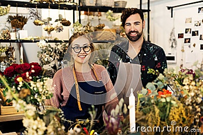 Flower shop small business owners Stock Photo