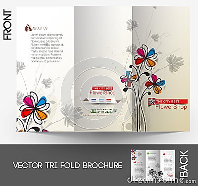 Flower shop Tri-Fold Brochure Vector Illustration