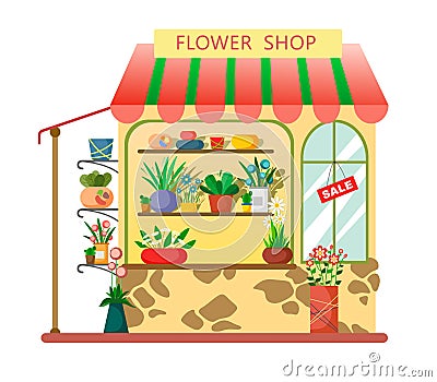 Flower shop on a white background. Bright illustration in the style of flat Vector Illustration