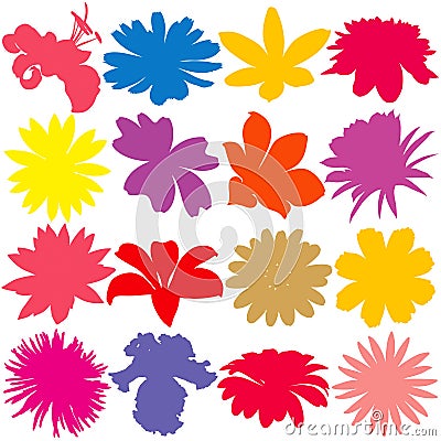 Flower silhouette set. Colored floral vector silhouettes. Vector Illustration