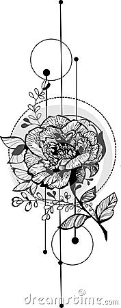 Flower sketch bouquet hand drawing for fashion trendy tattoo design Vector Illustration