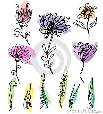 Flower sketches set Vector Illustration