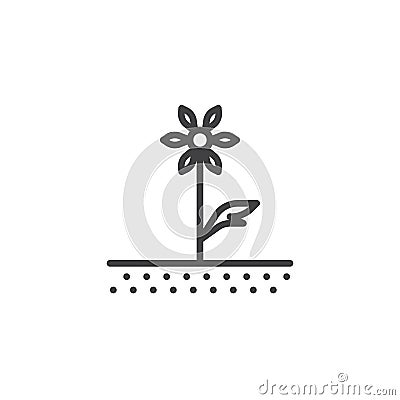 Flower in soil line icon Vector Illustration